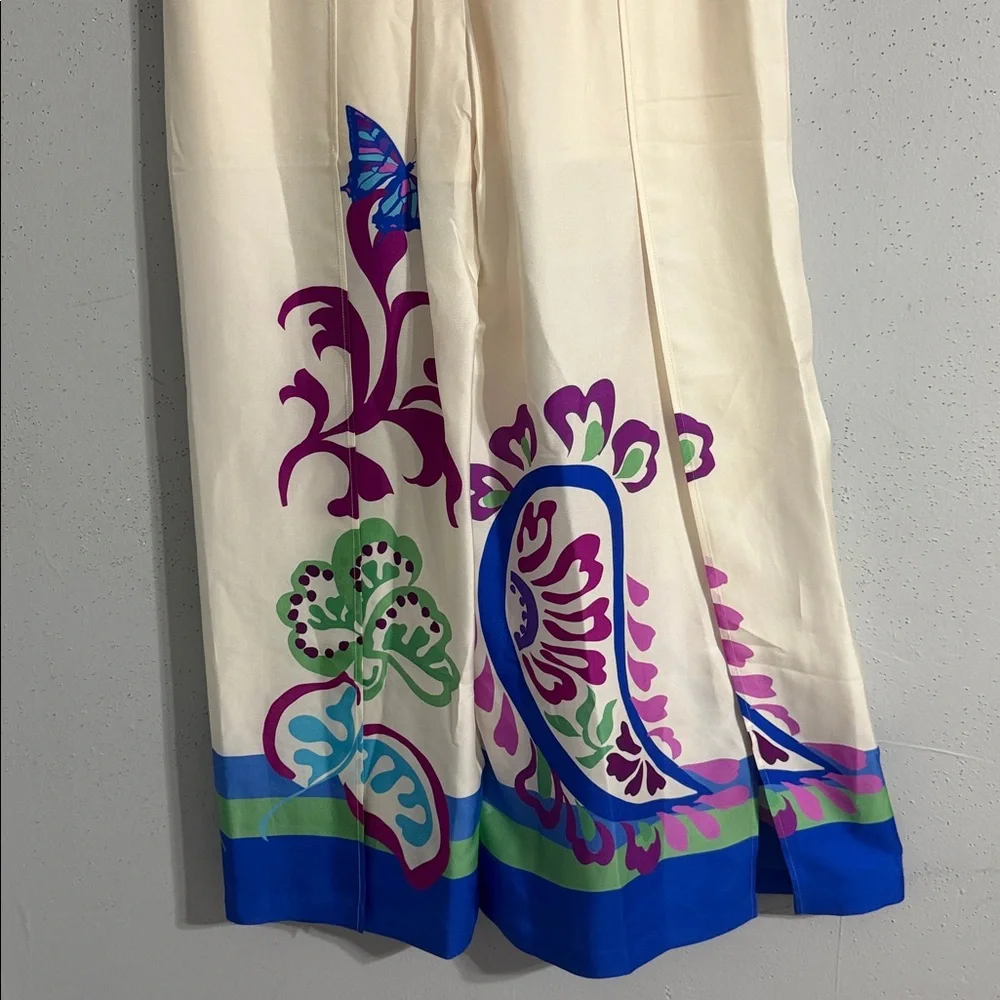 Johnny Was Jade Cream Wide-Leg Pants with Purple & Blue Paisley Print NWT - Picture 6 of 7